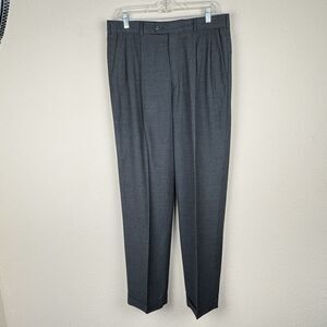 Stafford‎ Men's Dress Slacks Pants 34x32 Dark Gray Pleated Front Cuffs Pockets